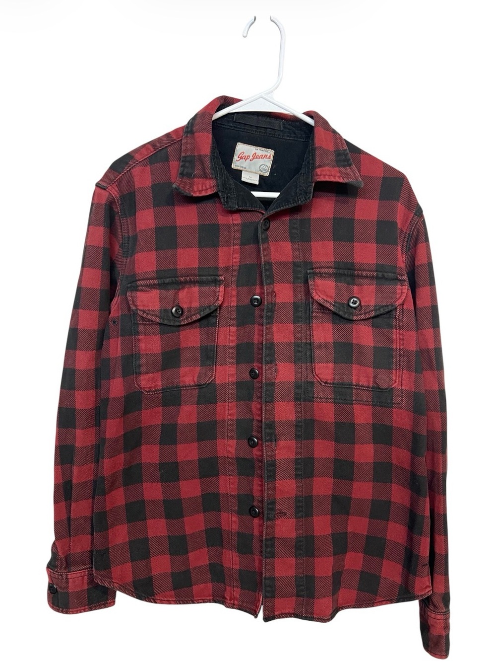 Gap Jeans Red Black Buffalo Plaid Shirt Jacket Medium Casual 90s